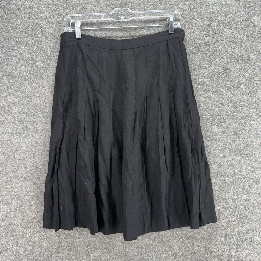 Jones New York Skirt Women 12 Black Pleated Midi Zipper Mid Rise Linen Casual